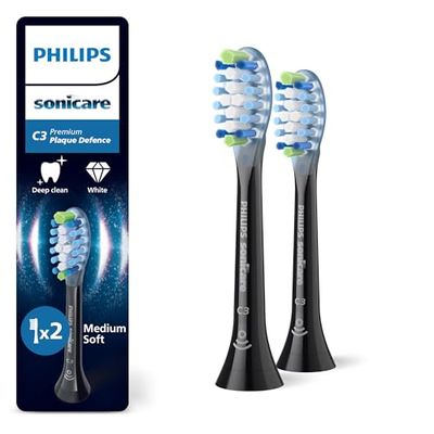 PHILIPS Sonicare C3 Premium Plaque Defence, testine di ricambio originali, nero, confezione da 2, HX9042/88, Nuovo, 2 Testine