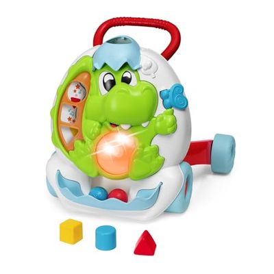 Chicco Dino Premiers Pas, siège pour enfant en forme de dinosaure avec centre d'activités électronique, lumières et sons, grandes roues pour une meilleure stabilité, guidon ergonomique, 9-24 mois