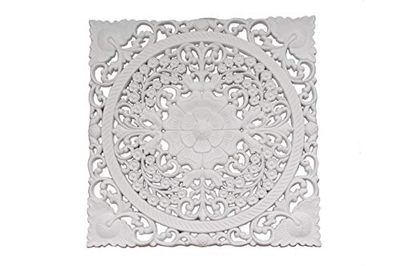 DRW 990040 Mandala de madeira branca alada, 40 x 40 cm