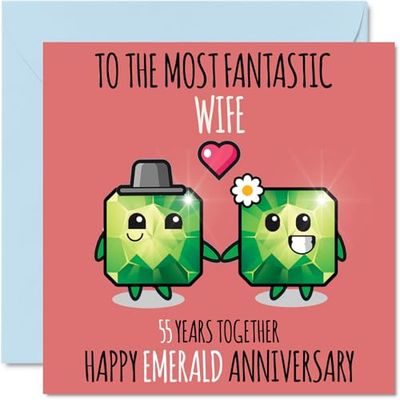 Cute Emerald Anniversary Card for Wife - 55 Years Together - Happy 55th Wedding Anniversary Cards for Wife from Husband, 145mm Greeting Cards Anniversaries