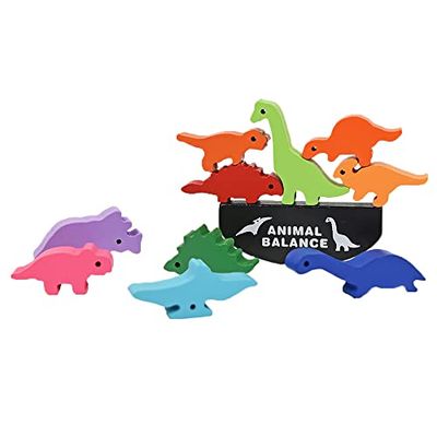 Kögler 90520 - Juego de Equilibrio de Dinosaurios de Madera, con 10 Dinosaurios Diferentes, Aprox. 20,7 x 12,7 x 2,7 cm, para Hacer equilibrios para niños a Partir de 3 años