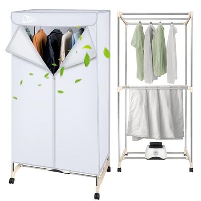 Electric Clothes Dryer Warm Air Drying Wardrobe Electric Clothes Drying Rack Double layer Stackable for Apartments 1500W Gray