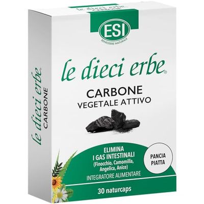 ESI - Le Dieci Erbe Carbone Vegetale Attivo, Integratore Alimentare con Estratti Vegetali, Favorisce l’Eliminazione dei Gas Intestinali, Senza Glutine e Vegan, 30 Naturcaps