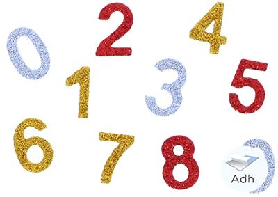 INNSPIRO Numeri 0-9 in gomma EVA adesivo glitterato 22 mm. 60u., ideale per artigianato con bambini, decorazioni e attività creative
