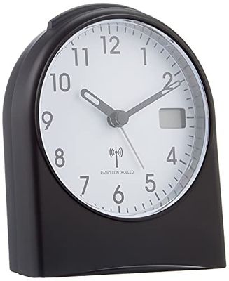 TFA Dostmann analog radioväckarklocka, 98.1040.01, med digital sekundvisning, radioklocka, med bakgrundsbelysning, svart/vit, plast, svartvit, L105 x B 64 x H 152 mm, L 96 x B 55 x H 116 mm