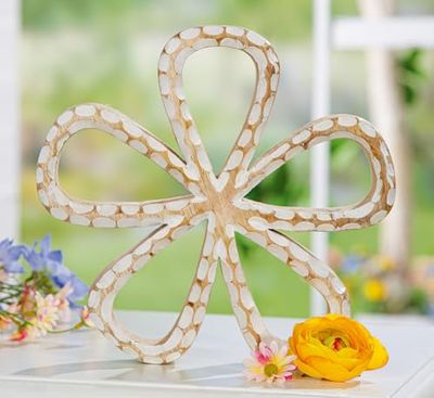 Pack of 3 Decorative object, Flower, dotted, Mango wood, natural colors, PU 3, L. 4 cm, W. 25 cm, H. 25 cm