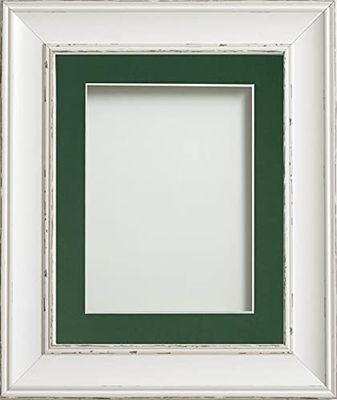 Frame Company Brooke Antique White Photo Frame, Bottle Green Mount, 14x11 for 12x8 inch, fitted with perspex