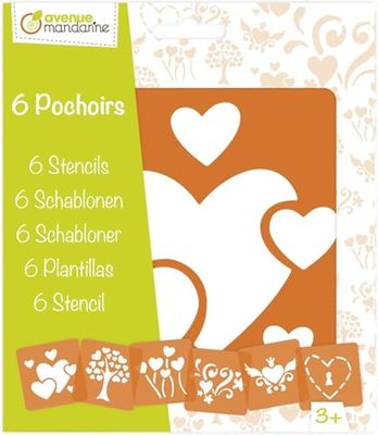 MY MANDARINE 42640O - Un paquet de 6 POCHOIRS 15x15 cm avec notice incluse - À partir de 3 ans - COEURS