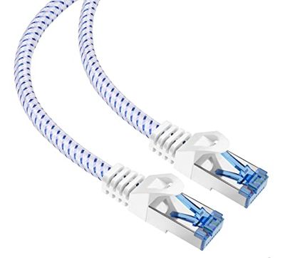 mumbi LAN-kabel 7,5 m CAT 8 nätverkskabel nylon skärmad S-FTP CAT8 Ethernet-kabel patchkabel nylonkabel 2000 MHz 40 Gbit 750 cm, vit