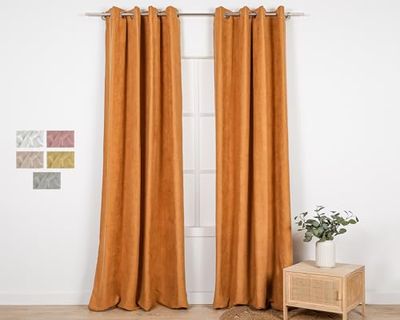 TRAMAS+ Tende in Pelle Scamosciata pero interni, Tende Opaca, Ognuna 140x300cm, Tende Termiche fiestra, Tende Velluto per Camera da Letto, Soggiorno - Ocra