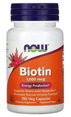 Now Foods - Biotin 1000mcg | Soutien pour la santé de la peau, des cheveux et des ongles - 100 capsules végétariennes