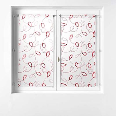 Douceur d'Intérieur, Pair of Straight Curtains 2 x 60 x 160 cm Sandblasted Embroidered Hoop Red