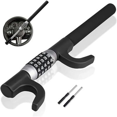 Steering Wheel Lock,Anti-Theft Keyless Password Vehicle Security Device,Heavy Duty Retractable Two Hooks Universal Locks for Car Trucks SUV Van