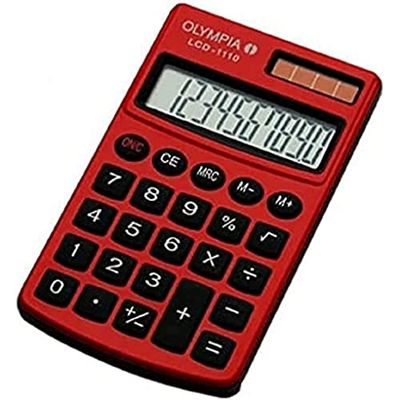 OLYMPIA LCD1110R - Calculatrice Rouge - Ecran 10 chiffres - Double Alimentation