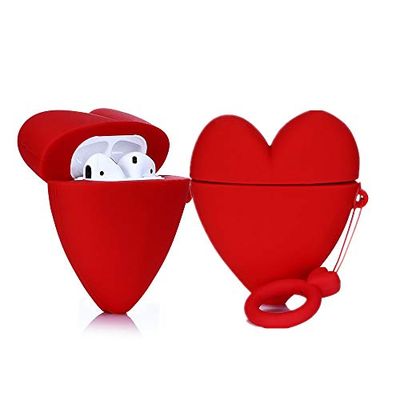 LEWOTE Funda de Silicona Compatible con Apple Airpods 1 y 2 [diseño Divertido] niñas o Mujeres (corazón Rojo)