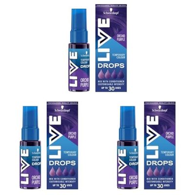 Schwarzkopf LIVE Colour Drops, Vegan, Semi-permanent, Purple Hair Dye, Lasts 2 To 12 Washes, Orchid Purple 30 Ml (Pack of 3)