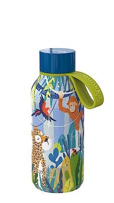 Quokka Kids Solid Jungle Waterflessen van roestvrij staal, BPA-vrij, dubbelwandige thermosfles, houdt kou en warmte voor kinderen en volwassenen