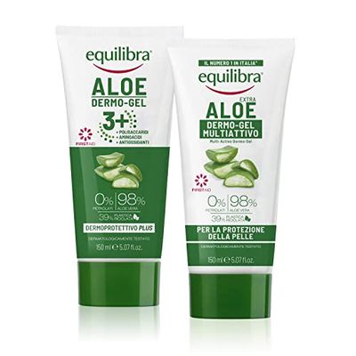 Equilibra Corpo, Multipack Aloe Dermo-Gel Multiattivo 150ml e Aloe Dermo-Gel 3+ 150ml, Gel Lenitivo Aloe Vera e Gel Aloe Vera e Aloe 3+, Ideali per Pelli con Rossore, Sollievo Doposole