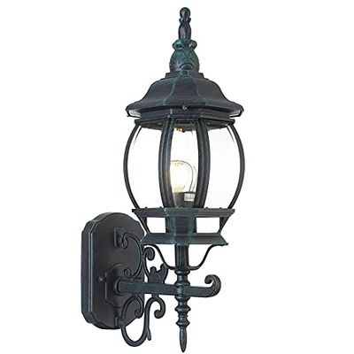 BAKAJI Lampione Vittoriano Classico da Giardino in Alluminio Lampada Lanterna Colore Grigio Finitura Anticata Verde Bronzo IP44 E27 (1 Luce Parete Sopra)