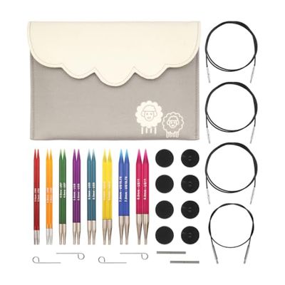 KnitPro Interchangeable Circular Knitting Needle Tips Deluxe Set, Trendz, 3.50-8.00mm, Grey, 26-50620