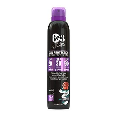 Be3 Tattoo Guardian Protetor solar em spray progressivo para tatuagens, SPF 20/30/50, 175 ml