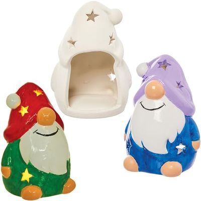 Baker Ross FN319 Portacandelitas de Cerámica Gonk - Pack de 2, Manualidades navideñas para niños, Pintura en cerámica