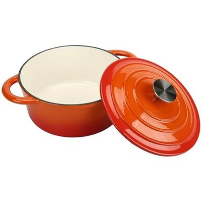 Stalwart DA-A24DQO Enameled Cast Iron Casserole Dish Round Orange 24cm 5.2 litres