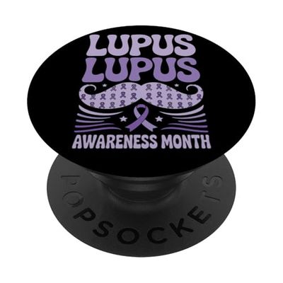 Mustache Ribbons Groovy Lupus Awareness Men PopSockets PopGrip Adhesivo