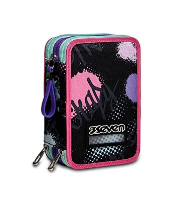 Seven Pencil case - Pen bag, multicolor, Box for Stationery, Pen Pouch filled with Pens, Markers & more, Perfect for School Supplies, for Teen Girls and Boys, 3 compartments, XXL GIRL