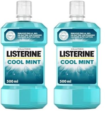 LISTERINE, Collutorio, Coolmint, a Base di Oli Essenziali Antibatterici di Menta, Timo, Betulla, Eucalipto, 500ml (Confezione da 2)