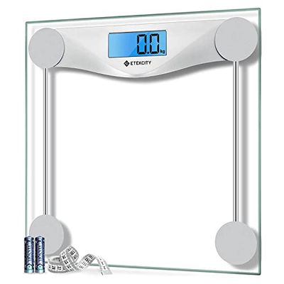 Etekcity Scales for Body Weight, Bathroom Scale with Clear LCD Display, High-Precision Measurement Technology (0.1kg/Max 180kg), 6mm Ultra Slim Design Tempered Glass,Silver