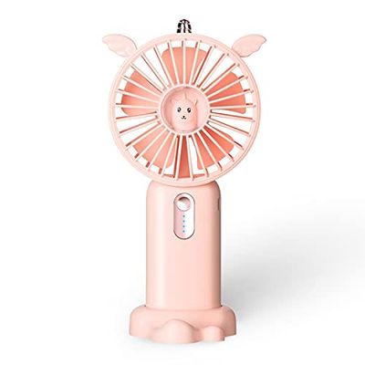 Rawrr Mini-handventilator, draagbare ventilatoren, USB met oplaadbare batterij, met bureaubasis, standfunctie, voor kantoor, thuis, reizen (roze)