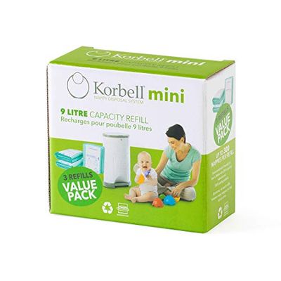 Korbell - Navulverpakkingen voor luiercontainers - MINI - 9 L - x3 - biologisch afbreekbaar - geurcontrole - capaciteit 130 luiers