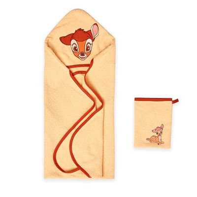 Disney Home Bambi zestaw ręczników z kapturem dla niemowląt do 5 lat, miękki i chłonny, certyfikat Oeko-Tex, 2-częściowy, ręcznik z kapturem 80 x 80 cm, myjka 15 x 20 cm