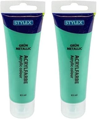 Stylex 28769 - Colore acrilico verde metallizzato, tubetto da 83 ml, colore opaco a base d'acqua per dipingere e fai da te, adatto per molte superfici, altamente pigmentato e impermeabile