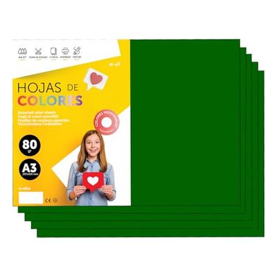 Papier A3 Couleur - Feuilles A3 80g Pour Imprimante Jet d'Encre et Laser, Ramette Papier Pour Loisirs Créatifs, Bricolage et Décoration M-office (100 feuilles, Vert Foncé)