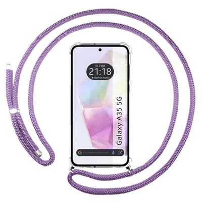 Tumundosmartphone Transparent Hanging Case for Samsung Galaxy A35 5G with Purple Cord