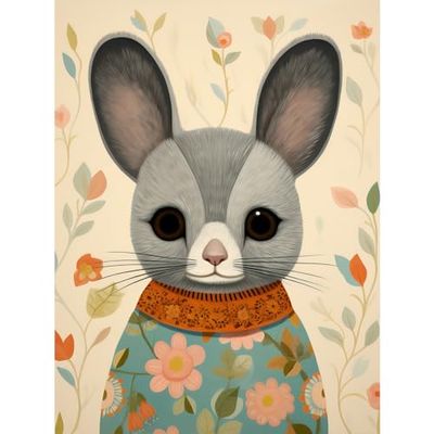 Artery8 Floral Chinchilla Cute Flower Floral Artwork for Kids Bedroom Baby Nursery Extra Large XL Wall Art Poster Print