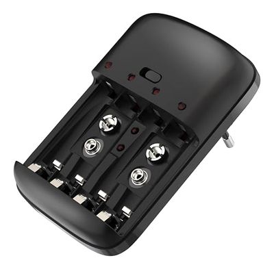 MKC | MKC-1292 Cargador Universal para baterías Recargables AA/AAA/2x9V Ni-Mh/Ni-CD, Carga fiable y Segura para Todos Tus Dispositivos