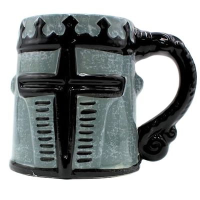 Dekohelden24 Tasse à café en grès, Motif Armure de Chevalier, Taille : H x Ø 11 x 8 cm, capacité : Environ 450 ML, Tasse Chevalier 11 cm