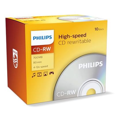 Philips CD-RW-skivor High-speed (700 MB / 80 minuter, 4-12x hastighet, 10-pack jewel case, omskrivbar)