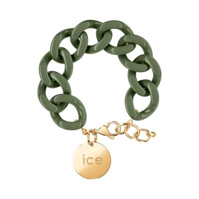 ICE - Jewellery - Chain bracelet - Khaki - Gold - Kaki XL mesh armband voor vrouwen met gouden medaille (020923)