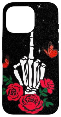 Coque pour iPhone 16 Pro Skull Middle Finger Phone Case,Skeleton Middle Finger Phone