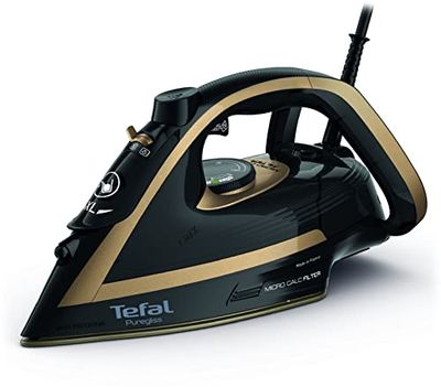Tefal FV8064 Puregliss stoomstrijkijzer, 3000 W, 50 g/minuut continue stoomproductie, 280 g/minuut stoomstoot, bescherming tegen vlekken, uitzonderlijk glijvermogen, auto-off veiligheid Zwart & brons