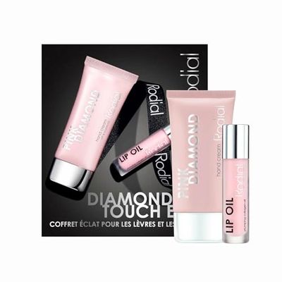 Rodial Diamond Touch Edit | Pink Diamond Hand Cream (50 ml) + Plumping Collagen Lip Oil (4g) | skönhetskit för händer och läppar för att öka glansen | presentförpackning