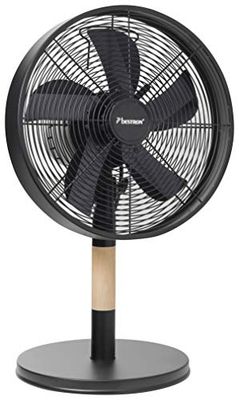 Bestron Mobiele tafelventilator Ø 35 cm, designventilator met 3 snelheden en 80° oscillatiefunctie, hoogte: 35 cm, 35W, DFT35WB, kleur: hout/zwart