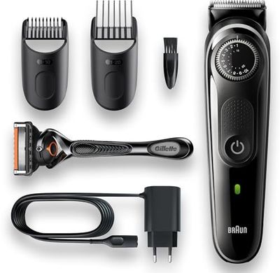 Braun Beard Trimmer 5 BT5342 - Tagliacapelli da uomo, per viso, lame affidabili, 39 impostazioni di lunghezza, nero/grigio