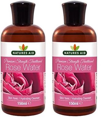 Natures Aid Rose Water 150ml – Premium Strength Natural Skincare Tonic – Sweet Fragrance – Moisturises & Refreshes Hydrating Cleanser – Vegan, Non-GMO, Gluten-Free, No Added Ingredients (Pack of 2)