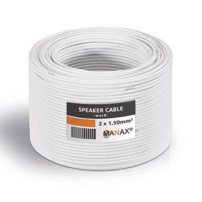 MANAX® Cable para altavoz (2 x 1,5 mm², 20 m), color blanco