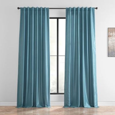 HPD Half Price Drapes Room Darkening Curtains for Bedroom Vintage Textured Faux Dupioni Silk Curtains for Living Room (1 Panel), 50 X 84, Nassau Blue